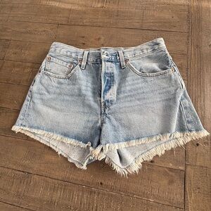 Levi's Light Blue Frayed Jean Shorts